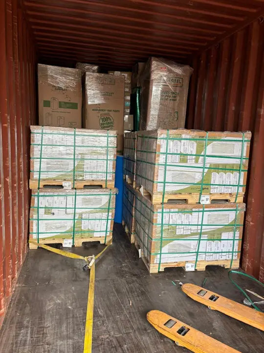 Wrapped pallets inside a container