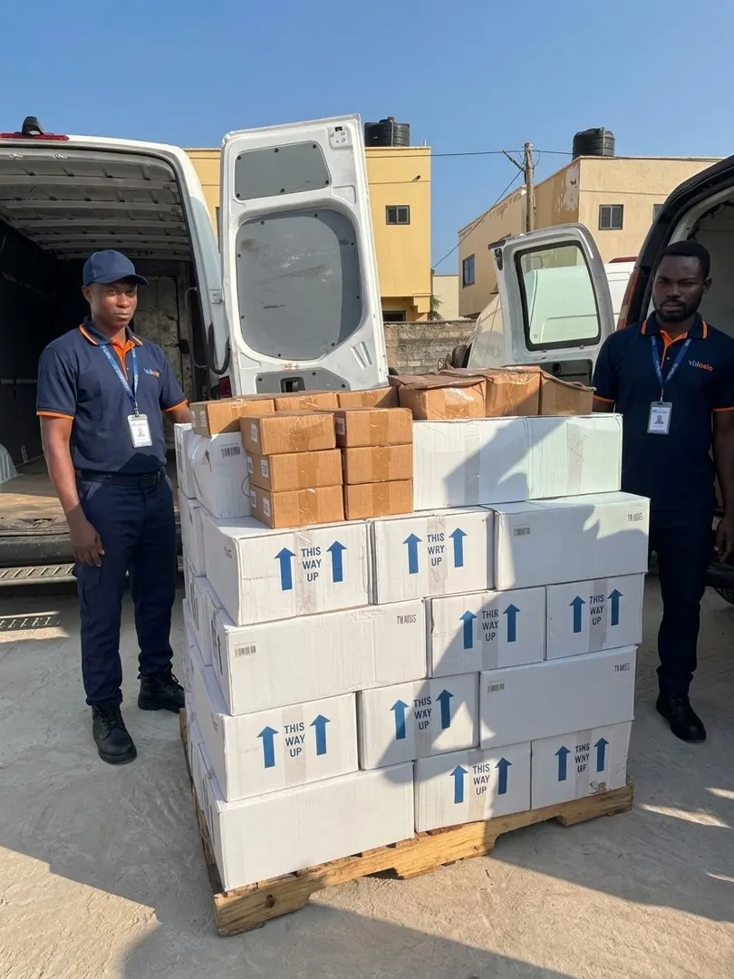 Our team with cartons ready for delivery
